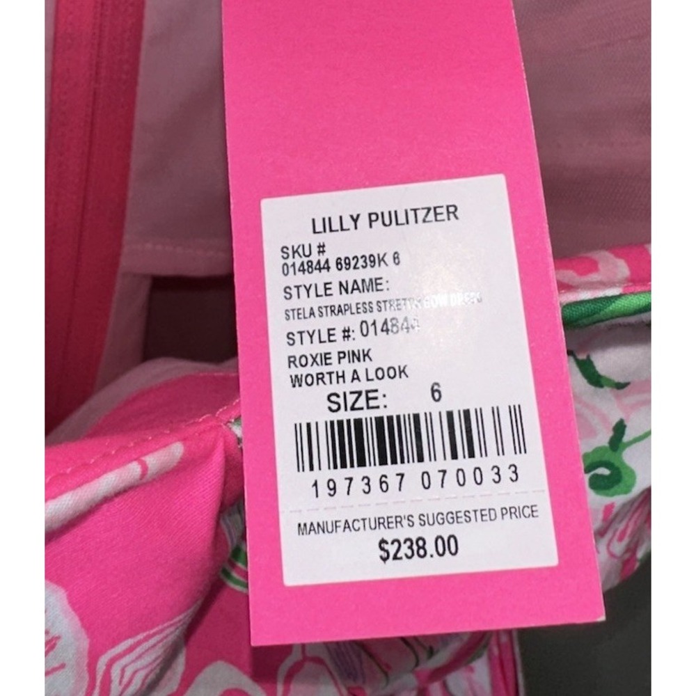 New‎ Lilly Pulitzer Stela Strapless Stretch Bow Dress Roxie Pink Worth A Look - Picture 9 of 9